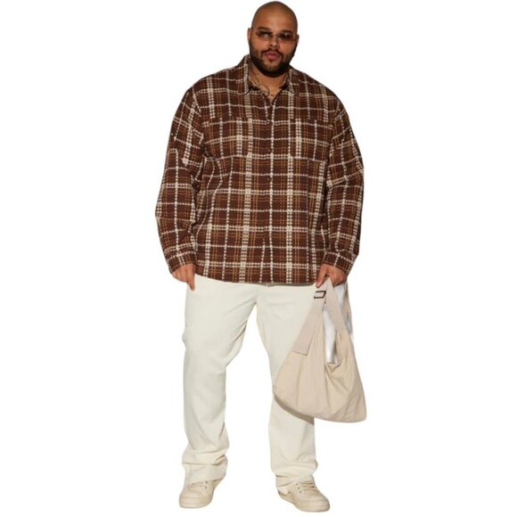 Take You On A Ride Textured Button Up Long Sleeve Shirt Chocolate Men's - Picture 5 of 6